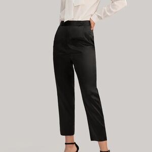 SilkLand Black High-Waist Tapered Dress Pants